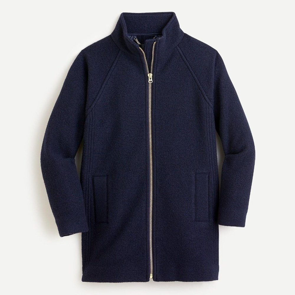 J. Crew Swingy Mockneck Coat in Italian Boiled Wool Navy Medium AQ255 NWT